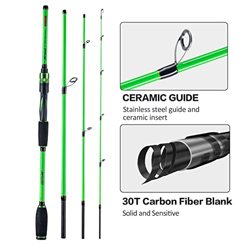 Goture 4-Piece Travel Carbon Fishing Rod M/MH Action 6.6-12ft Multi-Colors | Goture multi-spec travel fishing rods adopt upgraded high-grade carbon fiber blank with premium Fuji line guides - color: Green, size: Spinning/8'-Moderate-Fast/Medium-Heavy