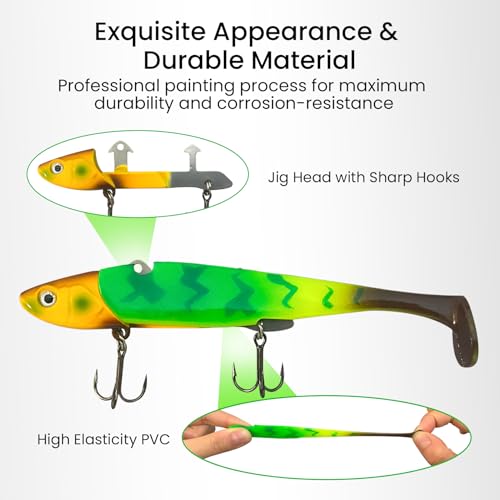 Pristis Jig Head Fishing Lures for Freshwater Saltwater, Weedless Swim Jig Teasers with Sharp Hooks & Exquisite Coating, Pre-Rigged Vibrating Swimbaits Kit Gear for Bass Crappie Walleye Trout Pike - color: Jig Head Soft Lure Color Set