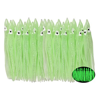 Fishing Squid Skirts Lures Octopus Skirts Trolling Lures Soft Plastic Fishing Tackle Squid Bait for Saltwater Bass Salmon Trout - color: Green (Luminous), size: 4.33in - 30pcs