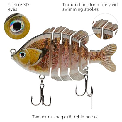 BASSDASH SwimPanfish Multi Jointed Panfish Bluegill Swimbaits Hard Topwater Bass Lures Fishing Lure Crank Saltwater 3.5in/0.85oz - color: Pink Bluegill