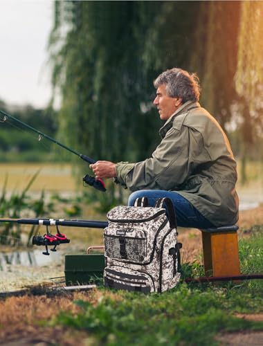 Handor Fishing Tackle Backpack, 50L Capacity, Waterproof Fishing Gear Bag (Camouflage khaki) - color: Camouflage Khaki