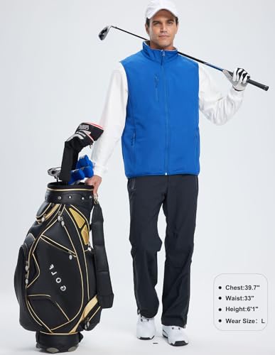 Men's Softshell Vest Fleece-Lined Windproof Sleeveless Jacket for Travel Hiking Fishing Running Golf - color: Midnight Blue, size: Large