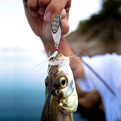 Fishing Lures Casting Spoon Lure, 5pcs Hard Metal Spoon Fishing Lures for Trout Bass Crappie Pike Walleye Saltwater Freshwater Fishing Gear 3/16oz-2oz - color: Silver-feather, size: 3/4oz(21g)