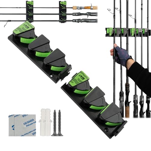 2pcs Fishing Rod Holder, Expandable Wall Mounted Fishing Rod Rack,Vertical & Horizontal Fishing Pole Holders, Fishing Pole Holder Holds Up to 6 Rods or Combos, Fishing Rod Holders for Garage