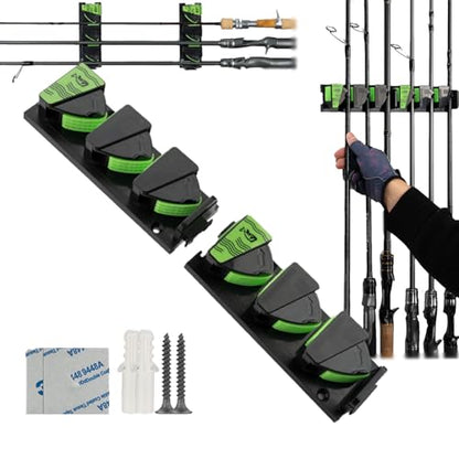 2pcs Fishing Rod Holder, Expandable Wall Mounted Fishing Rod Rack,Vertical & Horizontal Fishing Pole Holders, Fishing Pole Holder Holds Up to 6 Rods or Combos, Fishing Rod Holders for Garage