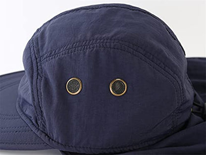 Connectyle Mens Foldable UV Protection Sun Hat with Removable Neck Flap Outdoor Adventure Sun Cap for Fishing Hiking Safari - color: Navy Blue