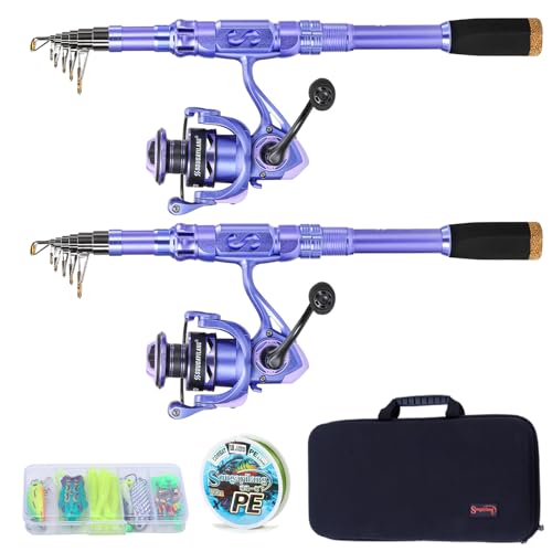 Sougayilang Fishing Rod and Reel Combos Carbon Fiber Telescopic Fishing Pole with Smooth Reel Combo Saltwater Freshwater Kit - color: Purple Rod and Reel 2Pack, size: 1.8m/5.91ft