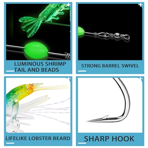 14Pcs Saltwater Fishing Lures Set with Box, 7 Colors Shrimp Lures Gear, Soft Artificial Shrimp Fishing Tackle with Luminous Sharp Hooks, Ocean Fishing Shrimp Bait for Saltwater and Freshwater