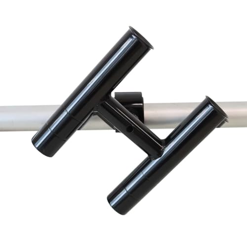 T-Top fishing Rod Holder Twin Aluminum clamp-on fit 1-1/2",1-7/8",2" inch horizontal or vertical fishing tower/leaning post/rail white black anodized (Black)