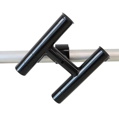 T-Top fishing Rod Holder Twin Aluminum clamp-on fit 1-1/2",1-7/8",2" inch horizontal or vertical fishing tower/leaning post/rail white black anodized (Black)