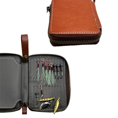 Spoon Baits Trout Lure Wallet, PU Leather Fishing Tackle Binder Bag, Portable Artificial Crankbait Storage Case with Middle Partition Layer & Strap