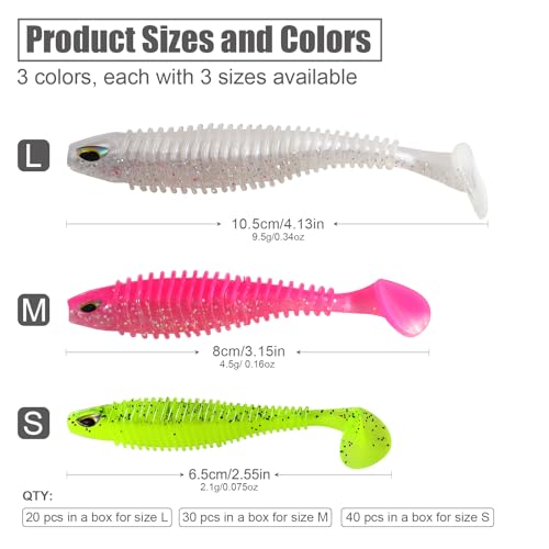 MAFIMOEA 40/30/25Pcs Paddle Tail Swim Baits Lures Fishing Soft Plastic Lure Kit for Bass Trout Walleye Crappie 6.5cm 7.5cm 10.5cm - color: White, size: 3.15IN/8CM - 30PCS
