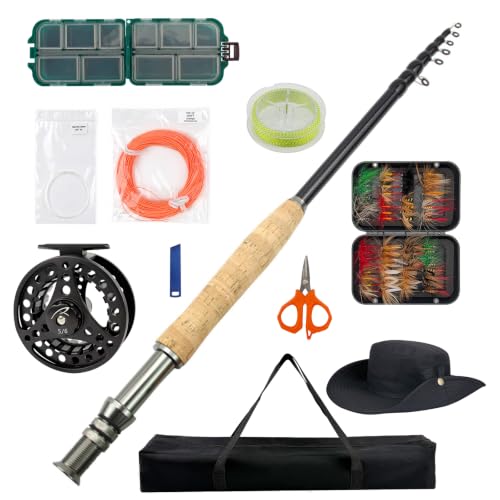 Telescopic Fly Fishing Rod and Reel Combo Kit Carbon Fiber Complete Fly Fishing Set - size: 9FT 5/6WT