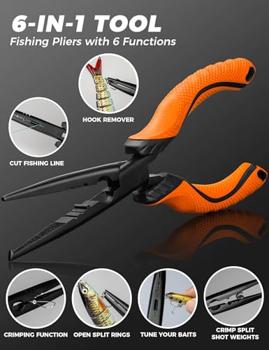 Fish Gripper 9.2",Muti-Function Line Cutter Fishing Pliers, Saltwater Fishing Tool Kit,Fishing Gear with Fishing Lanyard - color: 9"Fishing Pliers Orange