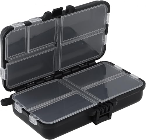 Mini Fishing Tackle Box, Small Fishing Accessories Storage, Double-Layer Lure Accessories Box, 9 Compartments (Black) - color: Black