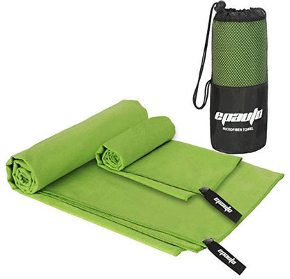 EPAuto 2-Pack Microfiber Quick Dry Travel Towel Set, Green | Lightweight, Super Absorbent, Compact, 60"x30" & 24"x15", for Gym/Camping/Beach/Yoga/Backpacking - color: Green