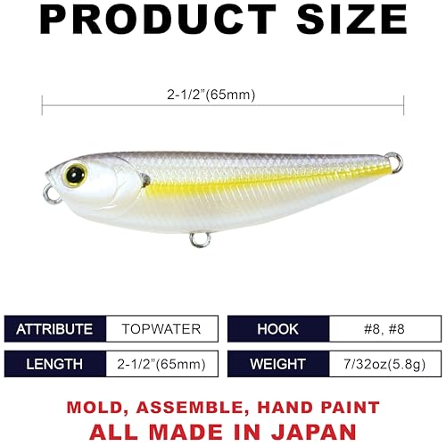LUCKY CRAFT Sammy 65 Topwater Fishing Lures, 2.5" Floating Freshwater Trout, Smallmouth Bass Lures, Walk-the-Dog Tournament Bait, Bass Fishing Gear and Tackle Box Accessories - color: 250 Chartreuse Shad