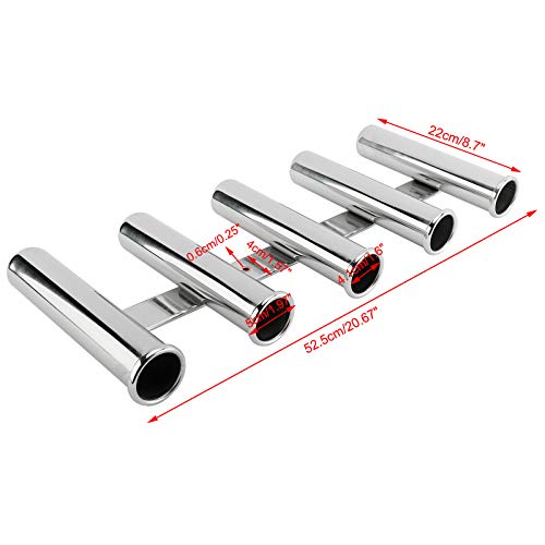 YaeMarine Fishing Rod Holder 316 Stainless Steel Fishing Rod Rack 3Tube/4Tube/5Tube/6Tube Mirror Finish for Marine Boat Yacht Camper - style: 5 Tube