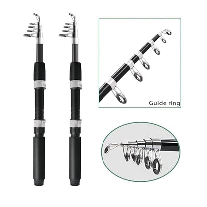 2PACK Fishing Pole Combo,Fishing Rod Combos with Telescopic Fishing Pole Spinning Reels Fishing Carrier Bag for Travel Saltwater Freshwater - color: Silvery