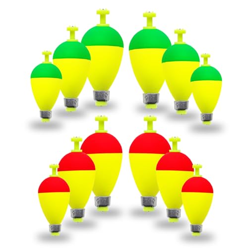 12 Pcs Fishing Bobbers Floats,Snap-on Fishing Bobber Fishing Float Corks Weighted Bobbers for Fishing Crappie Panfish Bluegill Trout - size: Water-Drop