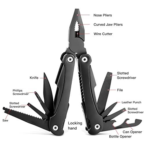 14 IN 1 Multitool Pliers with Pocket Clip, Portable Pocket Knife Camping Tool - Needle Nose Pliers, Replaceable Wire Cutters, Screwdrivers & Saw, Ideal Multitool Gifts for Men, Dad, Husband