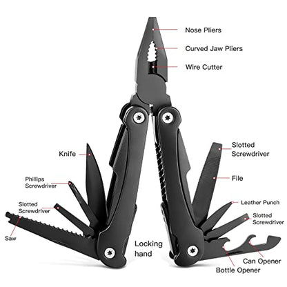 14 IN 1 Multitool Pliers with Pocket Clip, Portable Pocket Knife Camping Tool - Needle Nose Pliers, Replaceable Wire Cutters, Screwdrivers & Saw, Ideal Multitool Gifts for Men, Dad, Husband