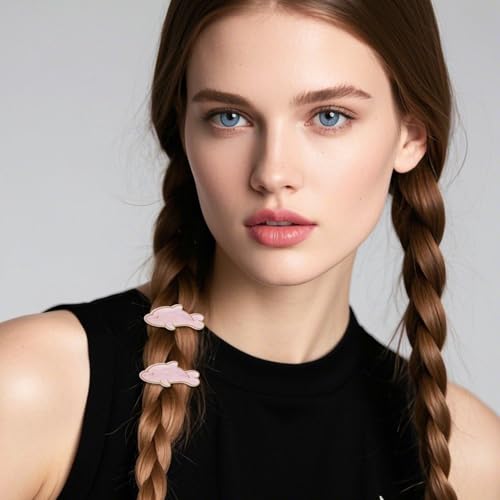 6 Pcs Cute Dolphin Hair Clips Glitter Pink Resin Hair Accessories Non Slip Cartoon Fish Metal Duckbill Barrette Bangs Headwear for Women Beachy Styling Clips Tool - color: Style 4
