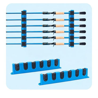 Wall-Mounted Modular Fishing Rod Holder, Heavy-Duty 6-Slot Rack, Horizontal/Vertical Mount for Garage Cave Fishing Gear Storage (BLUE) - color: BLUE