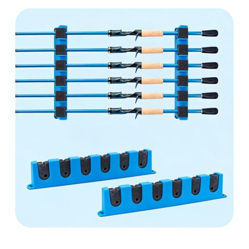 Wall-Mounted Modular Fishing Rod Holder, Heavy-Duty 6-Slot Rack, Horizontal/Vertical Mount for Garage Cave Fishing Gear Storage (BLUE) - color: BLUE