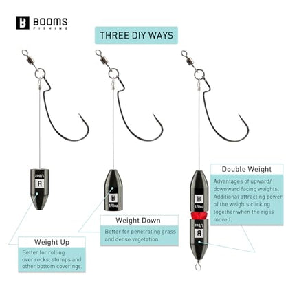 Booms Fishing TR1 Tokyo Rig, Pre Rigged Punch Shot Rig, Replaceable Hook Punchshot Kit, Bass Fishing Accessories Including Brass Bullet Weights, EWG Hooks, Barrel Swivel, Split Ring, Steel Wire, Bead - color: Black_1/2oz_4pack