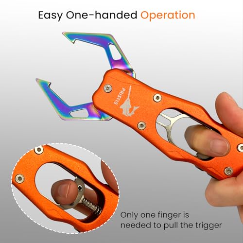Pristis Metal Fish Lip Gripper, Heavy Duty Stainless Steel Fishing Grabber with Lightweight Aluminium Handle, Hook Remover Holder for Caught Fish, Snakehead Grab Grip Tool for Freshwater Saltwater