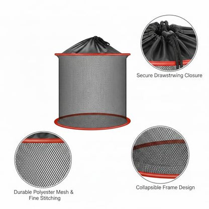 Collapsible Mesh Fish Keeper Bag, Portable Polyester Net for Freshwater Fishing, Black - size: 9.84 x 9.84 x 11.81"