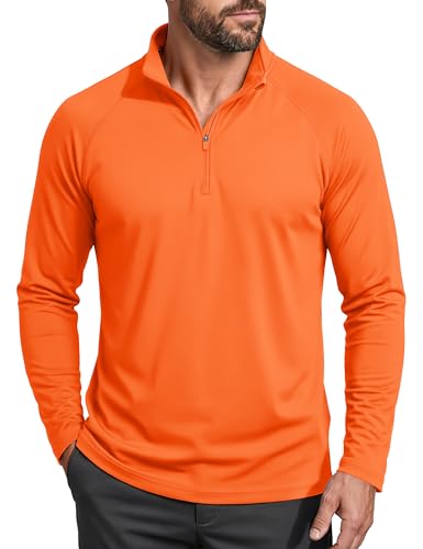 MAGCOMSEN Men's Long Sleeve Sun Shirts UPF 50+ Tees 1/4 Zip Fishing Running Rash Guard Athletic T-Shirts - color: Orange, size: X-Large