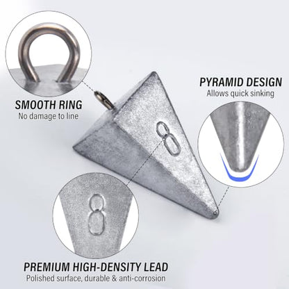 Alwonder Pyramid Sinkers Lead Fishing Weights for Surf Pompano Catfishing | Pyramid Weights 1oz-2LB Saltwater Freshwater Fishing Sinkers No-Roll Triangle Inshore Ocean Beach Casting Bottom Pier Fishing - size: 32oz-4 Pack