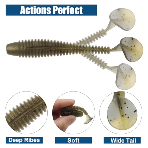 Paddle Tail Swimbaits, 2.5 inch/3inch Soft Lures Fishing Trout Crappie Bass for Freshwater and Saltwater 75PCS/60PCS - color: Gold Brown, size: 2.5 inch, 75 PCs