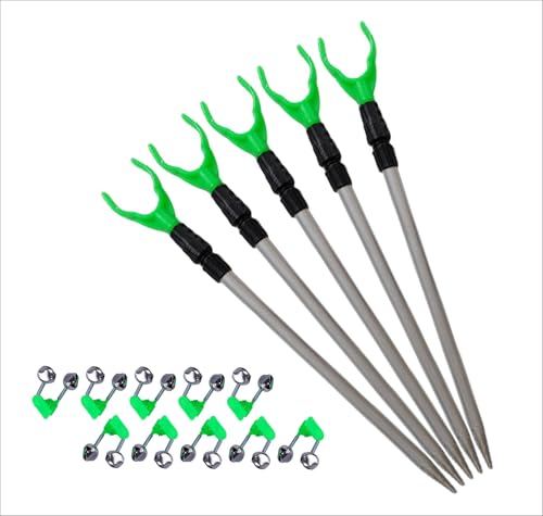 5 Pcs Aluminum Alloy Fishing Rod Holder for Ground,Rod Holders for Bank Fishing,14-22 inchs Telescopic Rod Holder ,10 pcs Fishing Bells