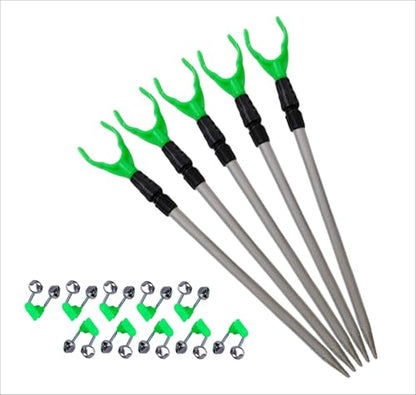 5 Pcs Aluminum Alloy Fishing Rod Holder for Ground,Rod Holders for Bank Fishing,14-22 inchs Telescopic Rod Holder ,10 pcs Fishing Bells