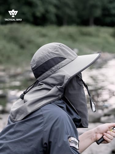Fishing Hat, Men's Sun Hat, Anti-UV Sun Protection Wide Brim Fisherman Hat with Neck & Face Flap Cover, XL - color: Light Gray, size: X-Large-XX-Large