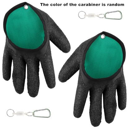 2Pcs Fishing Gloves with Magnet Release, Professional Fisherman Catch Fish Glove Quick Drying, Anti-Slip Puncture Proof Fish Handling Glove for Handling,Catching,Cleaning - color: Green