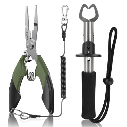 Fishing Tools Kit,Fishing Hook Remover Pliers | Fish Lip Gripper, Muti-Function Fishing Gear with Lanyard, Saltwater Resistant Fishing Accessories - color: 6.5"Fishing Pliers Green