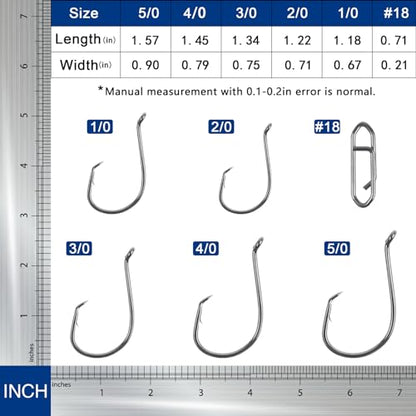 Circle Hooks Freshwater Saltwater Fishing Hooks 2X Strong High Carbon Steel Offset Catfish Fishing Hooks, Variety of Different Sizes - color: 160pcs hooks clips kit