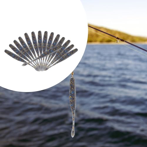 KALLORY 15pcs Soft Plastic Fishing Lures Sinking Tail Worms High-Density -Free Baits 7.5cm Black for Bass Lure Fishing Tools Freshwater