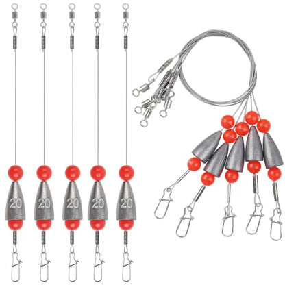 Carolina Rigs for Bass Fishing, 5pcs Pre Rigged Carolina Ready Rigs with Weight Free Rig Kit Bullet Fishing Sinkers Pre-Rigged Ready Carolina Rigs - style: Sinker 20g, 5pack