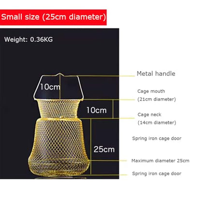 Collapsible Fish Basket Metal Fish Keeper Fishing Net Basket Fishing Creel with Breathable Mesh for Hiking Fishing - size: Small