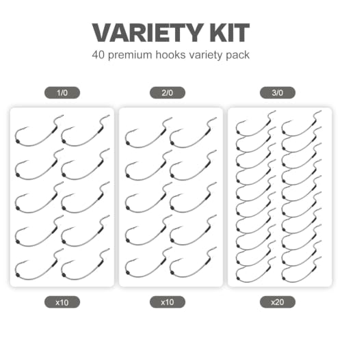 OJY&DOIIIY Offset EWG Worm Fishing Hook, Dual Anti-Slip Bait Keeper System Wide Gap Texas Rig Hook for Soft Plastic Baits 40/30-Pack 1/0 2/0 3/0 4/0 5/0 - size: 1/0 - 40Pack