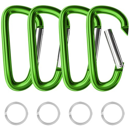 sprookber 4" & 5" Extra Large Aluminum Carabiner D Ring, Caribeener Clips, Spring Snap Hook for Keychain Clip, Set of 4 - color: green-4", size: 4 inch