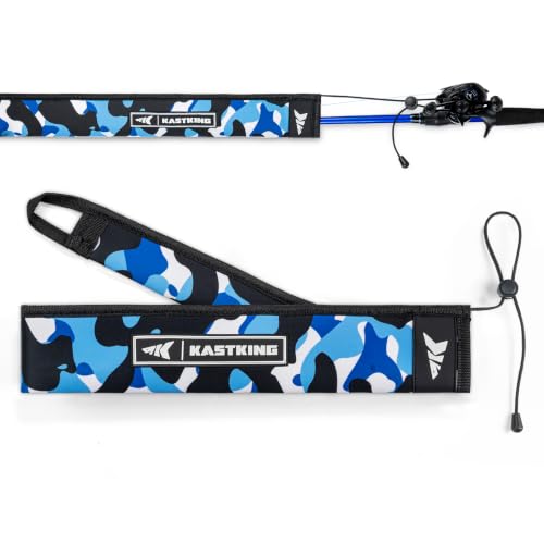 KastKing MeshGuard Camo Neoprene Fishing Rod Socks, Fishing Rod Sleeve, Floating Rod Sleeves, Adjustable Lanyard & Built-in Hanging Loop, Fits Casting, Spinning, and Fly Rods - color: Blue Camo 1 Pcs, style: Casting/Trolling