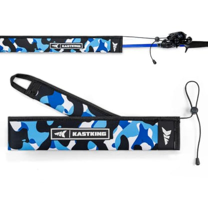 KastKing MeshGuard Camo Neoprene Fishing Rod Socks, Fishing Rod Sleeve, Floating Rod Sleeves, Adjustable Lanyard & Built-in Hanging Loop, Fits Casting, Spinning, and Fly Rods - color: Blue Camo 1 Pcs, style: Casting/Trolling
