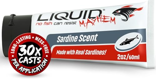 Liquid Mayhem Sardine Fish Attractant Gel 60 ml / 2 oz · 60 Uses – Real Anchovy Bait & Aminos | UV-Enhanced Long-Lasting Gel – All Lure Types - size: 1-Pack