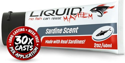 Liquid Mayhem Sardine Fish Attractant Gel 60 ml / 2 oz · 60 Uses – Real Anchovy Bait & Aminos | UV-Enhanced Long-Lasting Gel – All Lure Types - size: 1-Pack